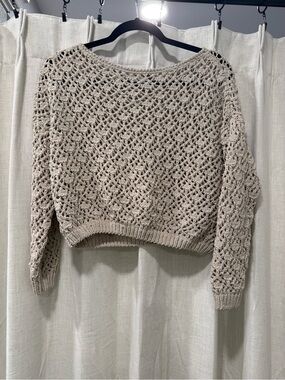 moon & madison Open-Knit Cropped Sweater in Beige